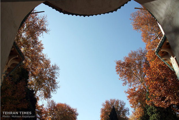 Historical Shazdeh Garden, full of fall colors