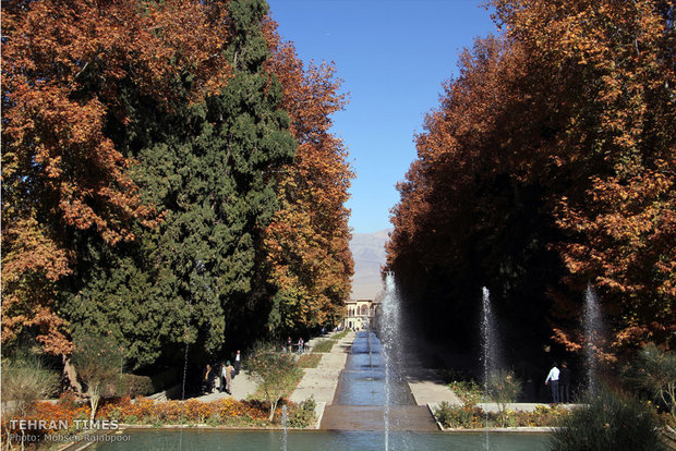 Historical Shazdeh Garden, full of fall colors