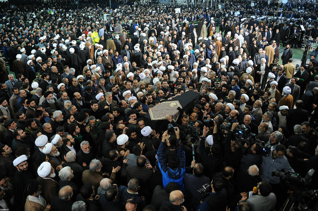 People, officials attend funeral service for Ayatollah Shahroudi