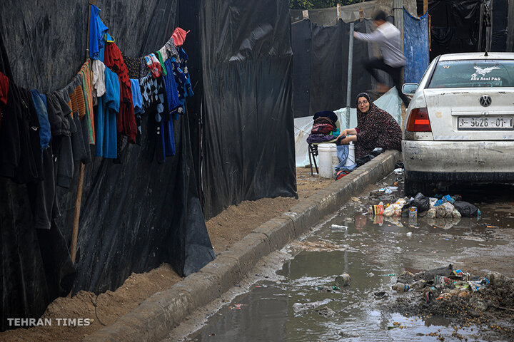 Harsh weather adds to hardships for Palestinians displaced by war