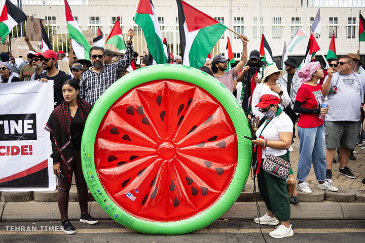 People wave flags at the US consulate in Johannesburg. [Kim Ludbrook/EPA]
