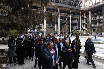 Foreign ambassadors tour IRIB building damaged in Israeli airstrikes