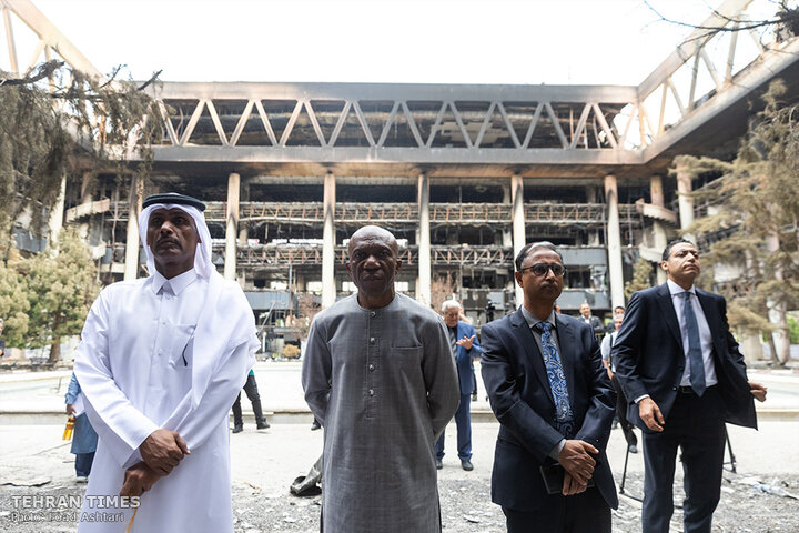 Foreign ambassadors tour IRIB building damaged in Israeli airstrikes