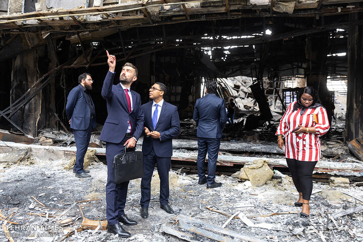 Foreign ambassadors tour IRIB building damaged in Israeli airstrikes
