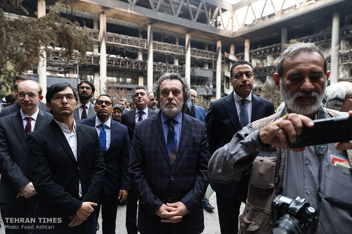 Foreign ambassadors tour IRIB building damaged in Israeli airstrikes