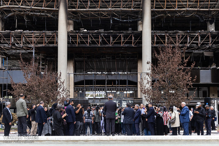 Foreign ambassadors tour IRIB building damaged in Israeli airstrikes