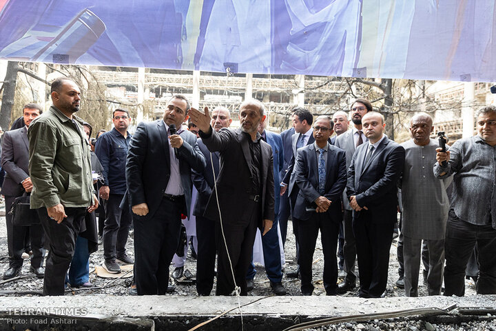 Foreign ambassadors tour IRIB building damaged in Israeli airstrikes