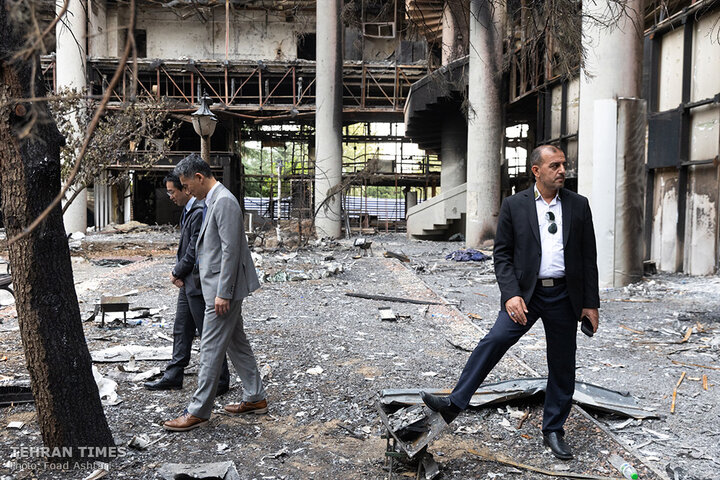 Foreign ambassadors tour IRIB building damaged in Israeli airstrikes