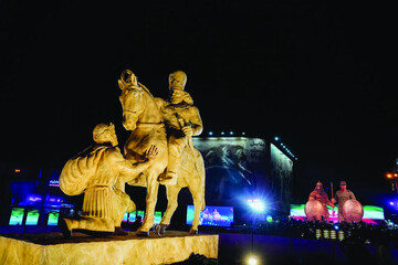 A statue depicting the surrender of Roman Emperor Valerian to Iranian King Shapur I was unveiled in Tehran's Enghelab Square on November 7, 2025.