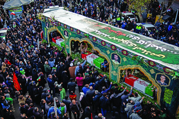 Tehrani citizens gathered at the Enghelab Square to say goodbye to security forces who were martyred in the riots in the capital Tehran from January 8-10, on Wednesday, January 14, 2026.