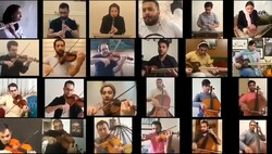 Members of Iran’s National Orchestra perform Hossein Dehlavi’s “Sabokbal” in an online project. 