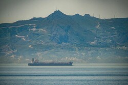 The Iranian oil tanker Clavel heads through the Strait of Gibraltar on Wednesday. (Marcos Moreno/AP)