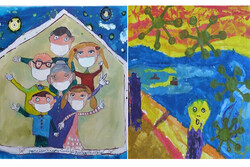 Two winning works in the children’s painting competition of Golestan Gallery on coronavirus.