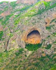 A general view of the Sepahbod Khorshid Cave, once a unique defensive architecture during the Sassanid era (224–651 CE), on Savad Kooh highlands, Mazandaran province, northern Iran.