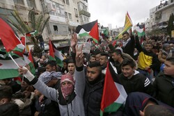 CAPTION: A protest against Trump’s “wast of Asia plan” in the West Bank city of Ramallah in February. (Photo: Alaa Badarneh/EPA)