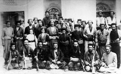 An undated photo of Ra’is Ali Delvari, a hero of the anti-colonial struggle in southern Iran, surrounded by his comrades. 
