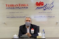 Cultural Heritage, Tourism and Handicrafts Minister Ali-Asghar Mounesan attends a press conference during his visit to the Tehran Times, and Mehr news agency in downtown Tehran, October 3, 2020.