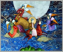 An illustration by Pejman Rahimizadeh on display in the exhibition “The Name of Ahmad”.