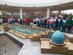 Students visit a giant model of the UNESCO-registered Imam Square at Tehran’s Miniature Garden Museum.
