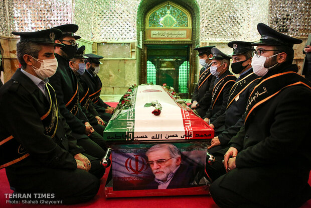 Martyred nuclear scientist Mohsen Fakhrizadeh laid to rest in Tehran mosque 