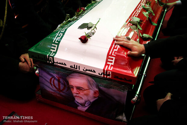 Martyred nuclear scientist Mohsen Fakhrizadeh laid to rest in Tehran mosque 