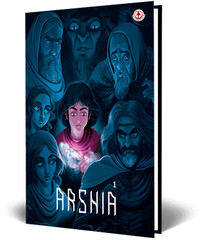 A graphic image of an English copy of Ashkan Rahgozar’s graphic novel “Arshia 1”.  