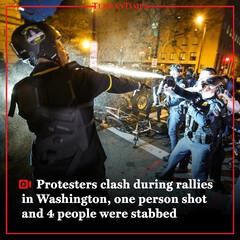Protesters clash during rallies in Washington
