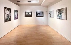 Paintings by Iranian artist Afra Safa are on view in an exhibition entitled “Dog Days” at Artifact in New York.