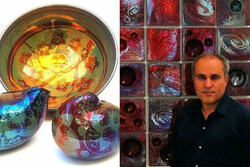 This combination photo shows ceramist Abbas Akbari and some of his artworks. 