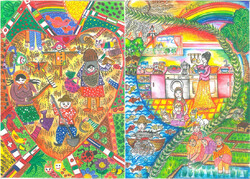 This combination photo shows paintings by Iranian sisters Atrin and Anahita Afshari-Tavana, who won prizes at the FAO World Food Day Poster Contest.
