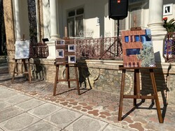 Images of the buildings being reviewed in the fourth episode of “Domus Eyes on Iran” on display at the courtyard of the residence of Italian Ambassador Giuseppe Perrone in Tehran.