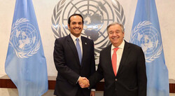 UN Secretary-General Antonio Guterres and Qatari Foreign Minister Sheikh Mohammed bin Abdulrahman Al Than