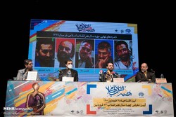 Organizers attend a press conference at the Art Bureau in Tehran on April 5, 2021, to announced the final nominees of the Islamic Revolution Artist of the Year. (Mehr/Mohammadreza Abbasi) 