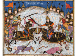 A Persian painting representing a story from Nezami’s works on display in an exhibition at the State Museum of Oriental Art in Moscow.   