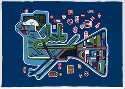 “Nightingale with Lock”, a screen print on paper, by Parviz Tanavoli. 