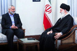 Ismail Haniyeh, chairman of the Hamas Political Bureau and  Leader of the Islamic Revolution of Iran, Ayatollah Seyed Ali Khamenei