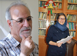 This combination photo shows writer Fereidun Amuzadeh-Khalili and book reading promoter Shahla Eftekhari.