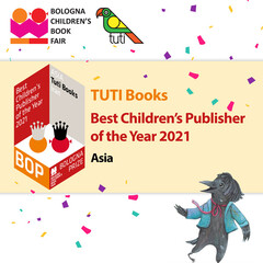 A poster features Tuti Books from Iran as the 2021 winner of the BOP - Bologna Prize for the Best Children’s Publishers of the Year in Asia.