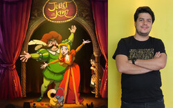 This combination photo shows director Ashkan Rahgozar and a poster for his new project “Juliet & the King”.