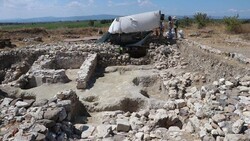 An excavation site in northwestern Turkey, where archaeologists find a relief depicting a war scene between the Greeks and Persians in the fifth century BC, August 16, 2021.  (PHOTO: Hurriyet Daily News)