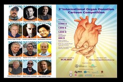 This combination photo shows a poster for the jury of the 2nd International Organ Donation Cartoon Competition and a poster for the Turkish contest.