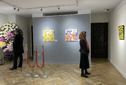 Art enthusiasts visit an exhibition of paintings by Luka Brase at the ECO Cultural Institute in Tehran.