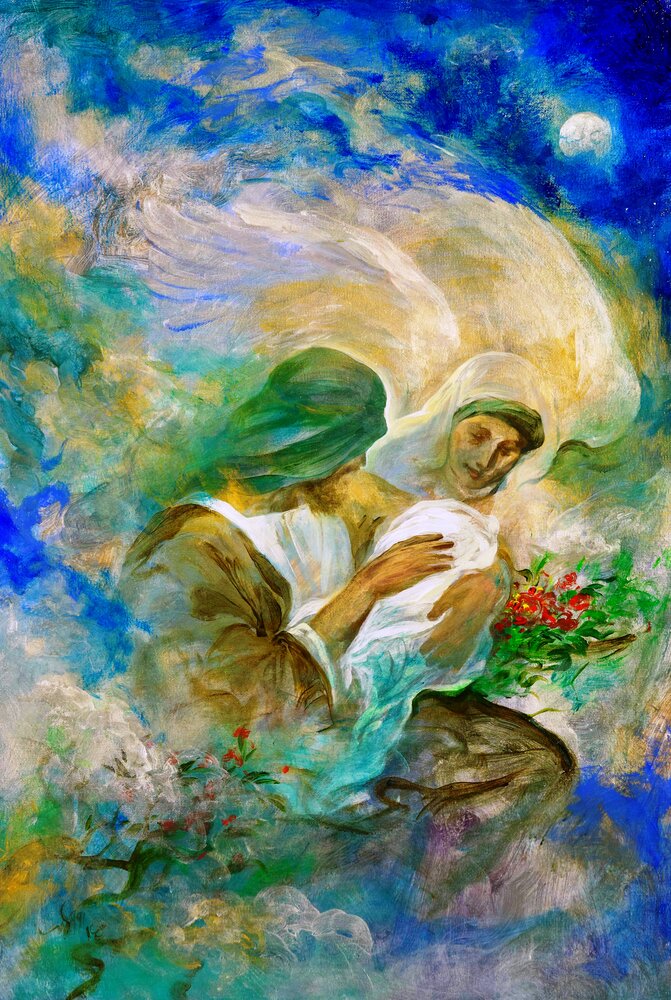 Ruholamin creates new painting on birth of Fatima (SA) in live stream