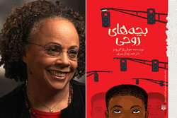 A combination photo shows writer Jewell Parker Rhodes and the front cover of the Persian edition of her book “Ghost Boys”. 