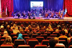 Iran’s National Orchestra performs a concert during the Alfajr Cultural Days at the Conference Hall of the UNESCO Palace in Beirut on March 2, 2022.