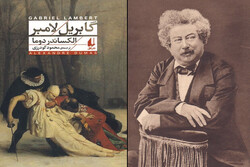 A combination photo shows Alexandre Dumas and the front cover of the Persian edition of his novel “Gabriel Lambert”.