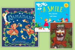 A combination photo shows books illustrated by Hoda Haddadi, Rashn Kheirieh and Alireza Golduzian.