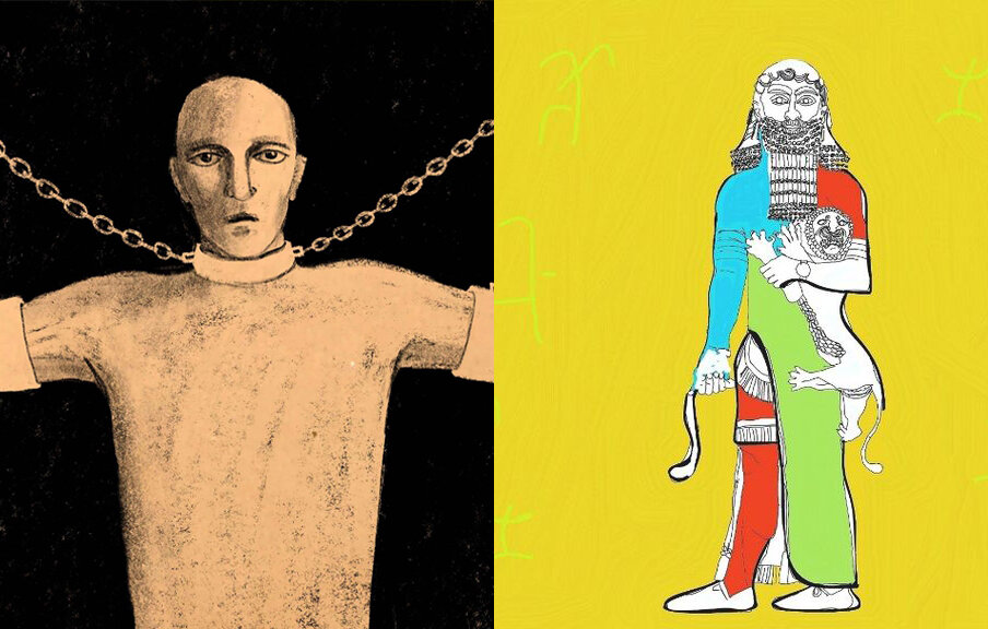 A combination photo shows scenes from the Iranian animated films “Gilgamesh” and “Red Wisdom”.