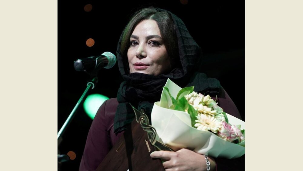 Iranian director Nahid Hassanzadeh speaks after receiving the Grand Prix for her drama “Silent Glory” at the 18th Kazan Festival of Muslim Cinema in Tatarstan on September 11, 2022.