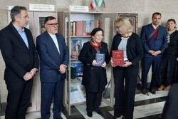 St. St. Cyril and Methodius National Library director Krasimira Alexandrova (4th L) and several other persons are seen at the launch of Iran Corner in the library located in the Bulgarian capital of S